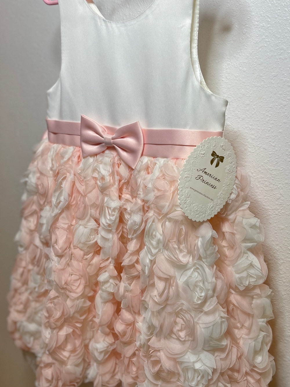American Princess Blush Pink and White Rosette Party Dress with Bow